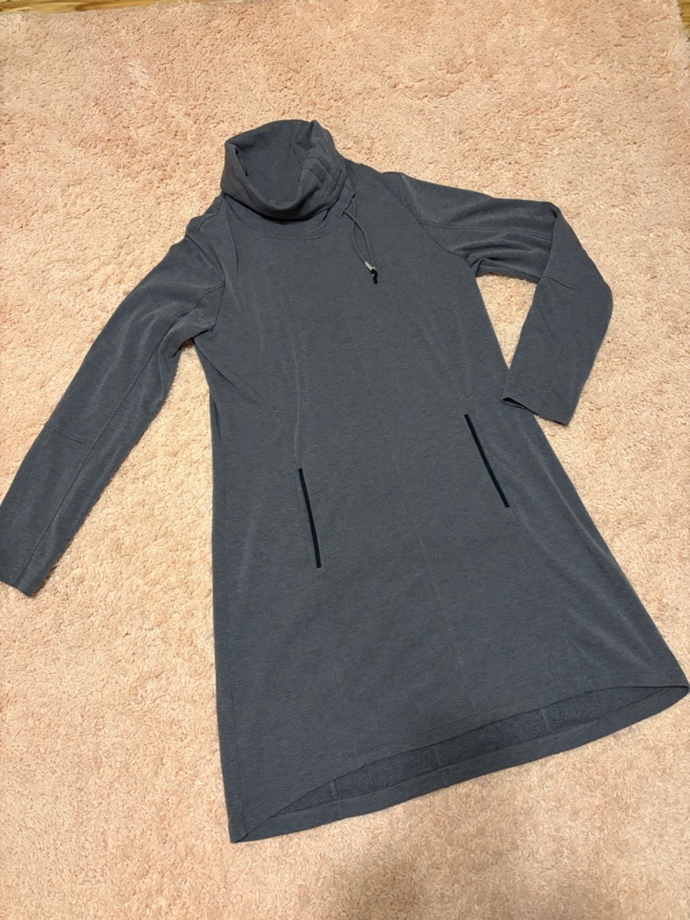 Lole gray drawstring cowl neck long sleeve dress size XL